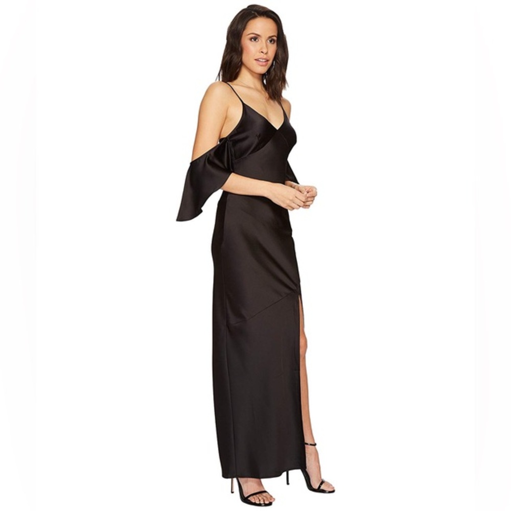 ASTR THE LABEL Kendra Cold Shoulder Satin Maxi Dress, Black, Medium - Picture 4 of 13